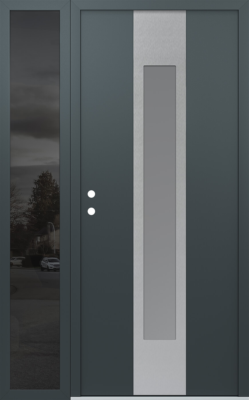 Modern Steel Front Door DIAMOND A1 50" X 80" ANTHRACITE/ANTHRACITE FROSTED GLASS PANEL STAINLESS STEEL LHI WITH SIDELITE CLEAR GLASS