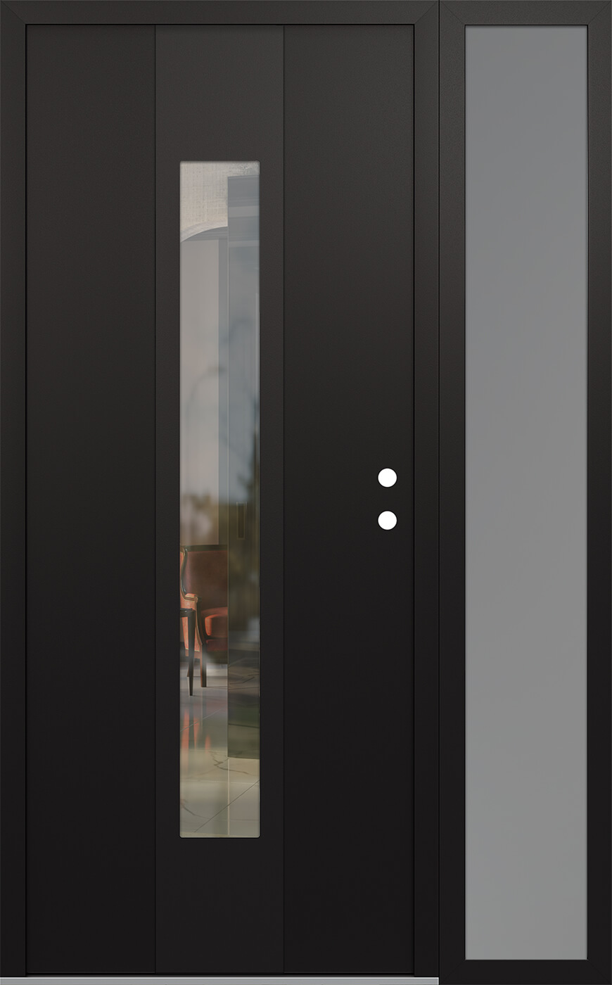 MODERN STEEL FRONT DOOR DIAMOND A1 50" X 80" BLACK/BLACK CLEAR GLASS PANEL BLACK LHI WITH SIDELITE FROSTED GLASS