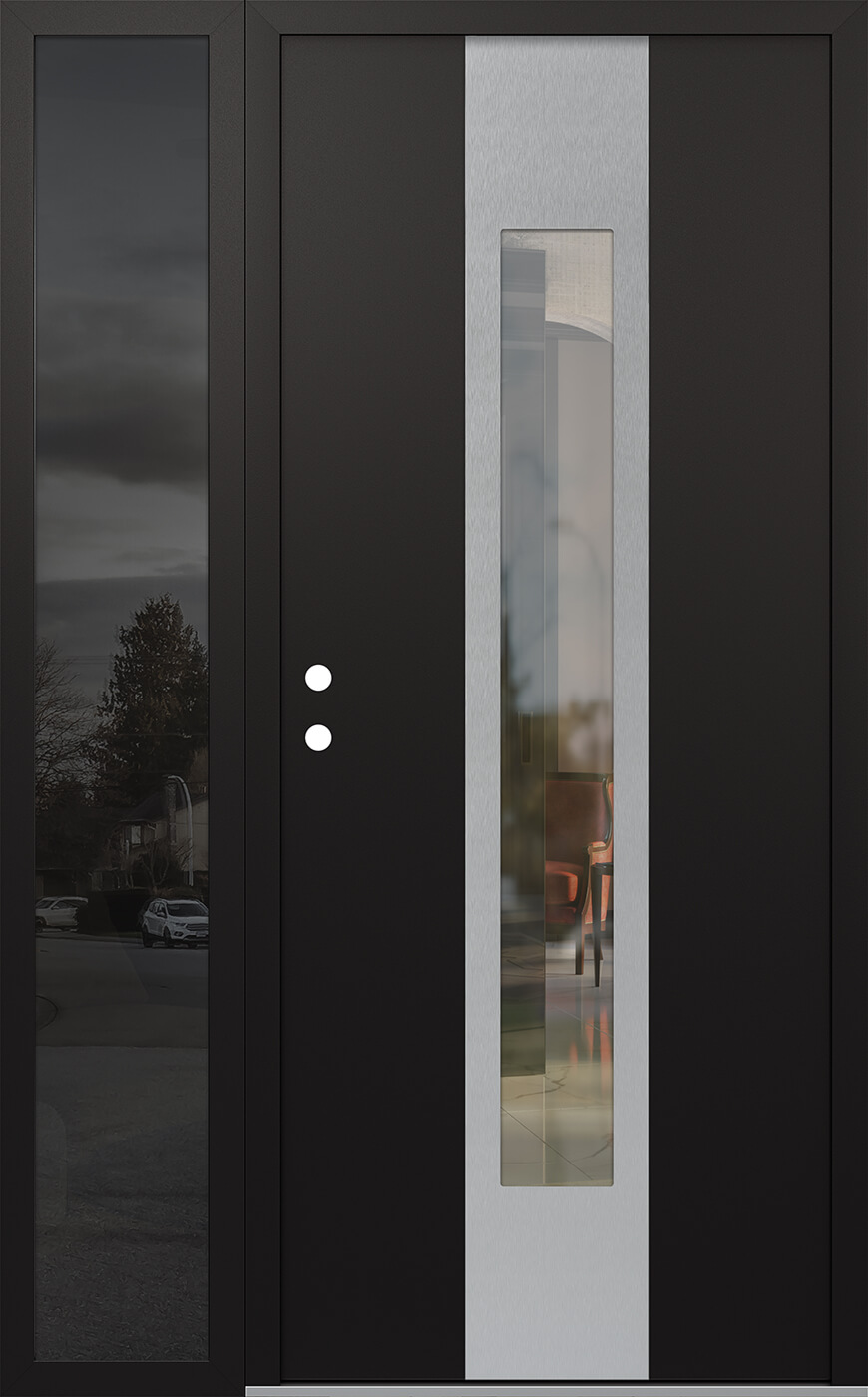 Modern Steel Front Door DIAMOND A1 50" X 80" BLACK/BLACK CLEAR GLASS PANEL STAINLESS STEEL RHI WITH SIDELITE FROSTED GLASS