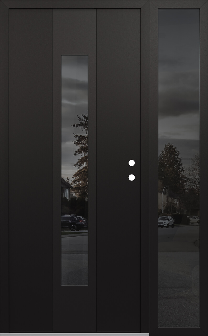 MODERN STEEL FRONT DOOR DIAMOND A1 50" X 80" BLACK/BLACK MIRRORED GLASS PANEL BLACK LHI WITH SIDELITE CLEAR GLASS