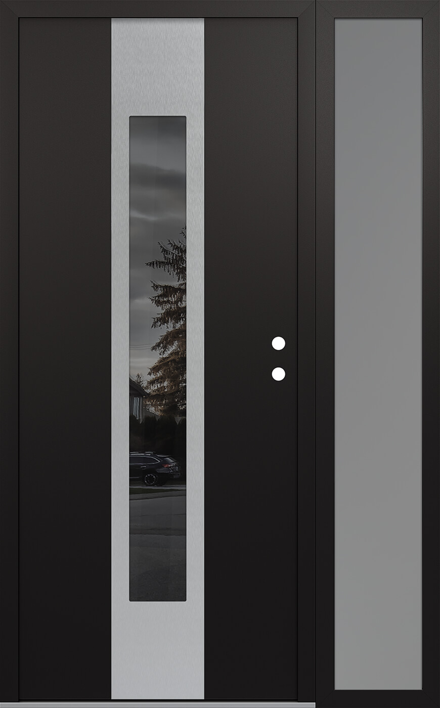 MODERN STEEL FRONT DOOR DIAMOND A1 50" X 80" BLACK/BLACK MIRRORED GLASS PANEL STAINLESS STEEL LHI WITH SIDELITE MIRRORED GLASS