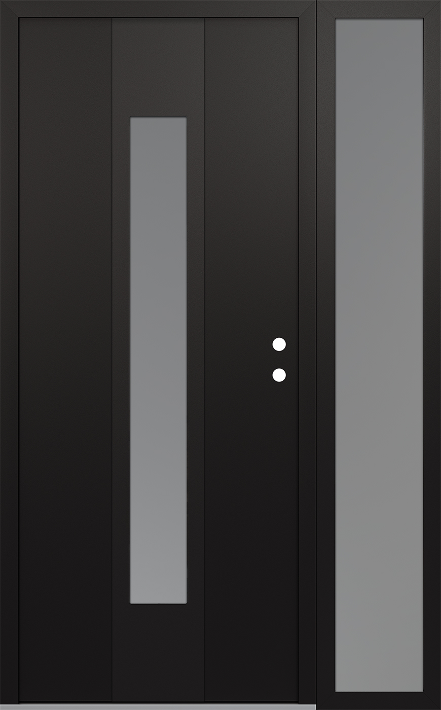 MODERN STEEL FRONT DOOR DIAMOND A1 50" X 80" BLACK/WHITE FROSTED GLASS PANEL BLACK LHI WITH SIDELITE FROSTED GLASS