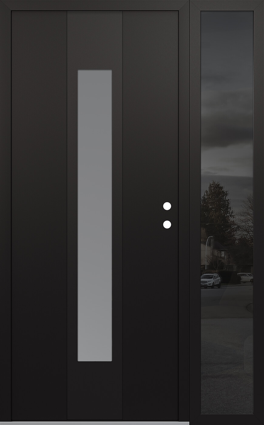 MODERN STEEL FRONT DOOR DIAMOND A1 50" X 80" BLACK/WHITE FROSTED GLASS PANEL BLACK LHI WITH SIDELITE MIRRORED GLASS