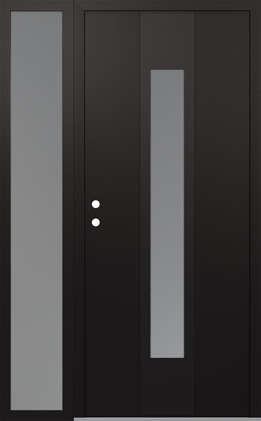 MODERN STEEL FRONT DOOR DIAMOND A1 50" X 80" BLACK/WHITE FROSTED GLASS PANEL BLACK RHI WITH SIDELITE FROSTED GLASS