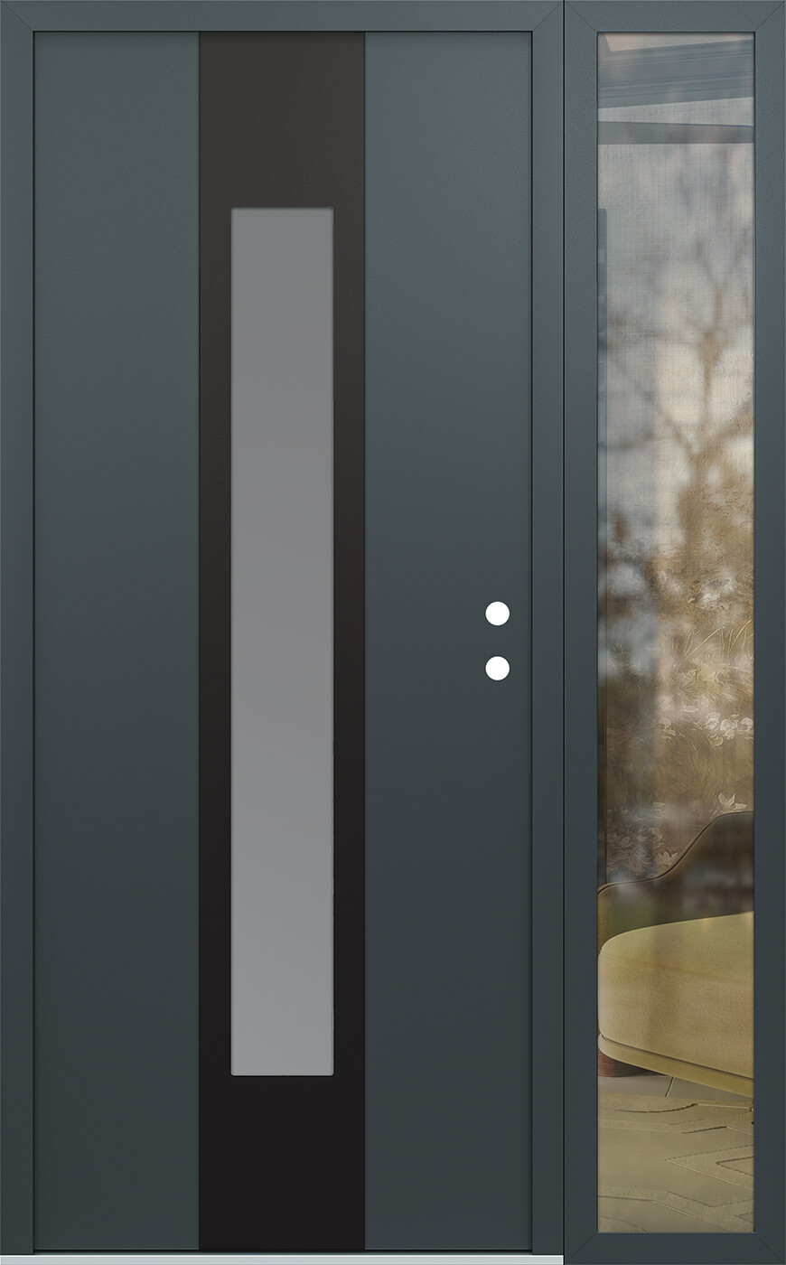 Modern Steel Front Door DIAMOND A1 52" X 80" ANTHRACITE/ANTHRACITE FROSTED GLASS PANEL BLACK LHI WITH SIDELITE MIRRORED GLASS