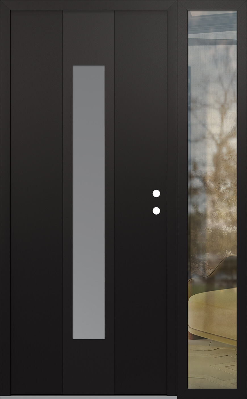 MODERN STEEL FRONT DOOR DIAMOND A1 52" X 80" BLACK/WHITE FROSTED GLASS PANEL BLACK LHI WITH SIDELITE CLEAR GLASS