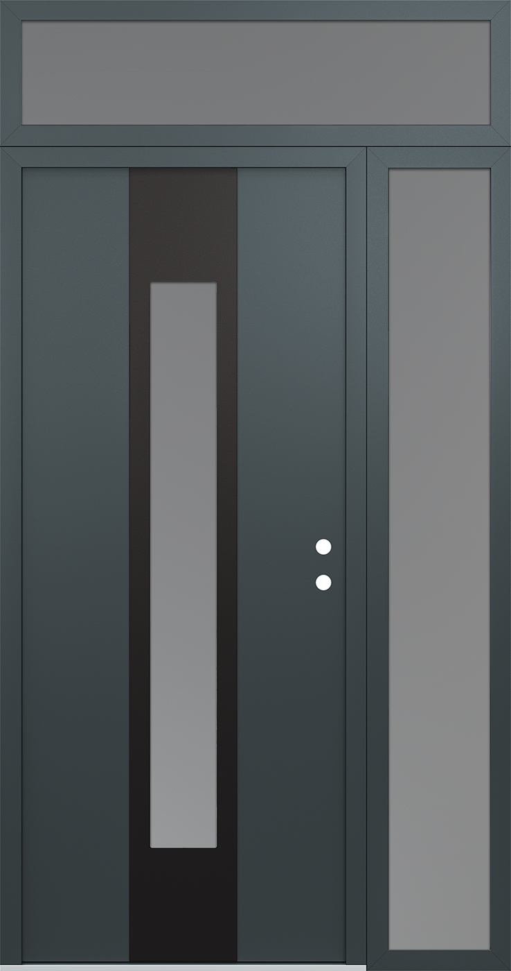 Modern Steel Front Door DIAMOND A1 52" X 96" ANTHRACITE/ANTHRACITE FROSTED GLASS PANEL BLACK LHI WITH SIDELITE AND TRANSOM FROSTED GLASS