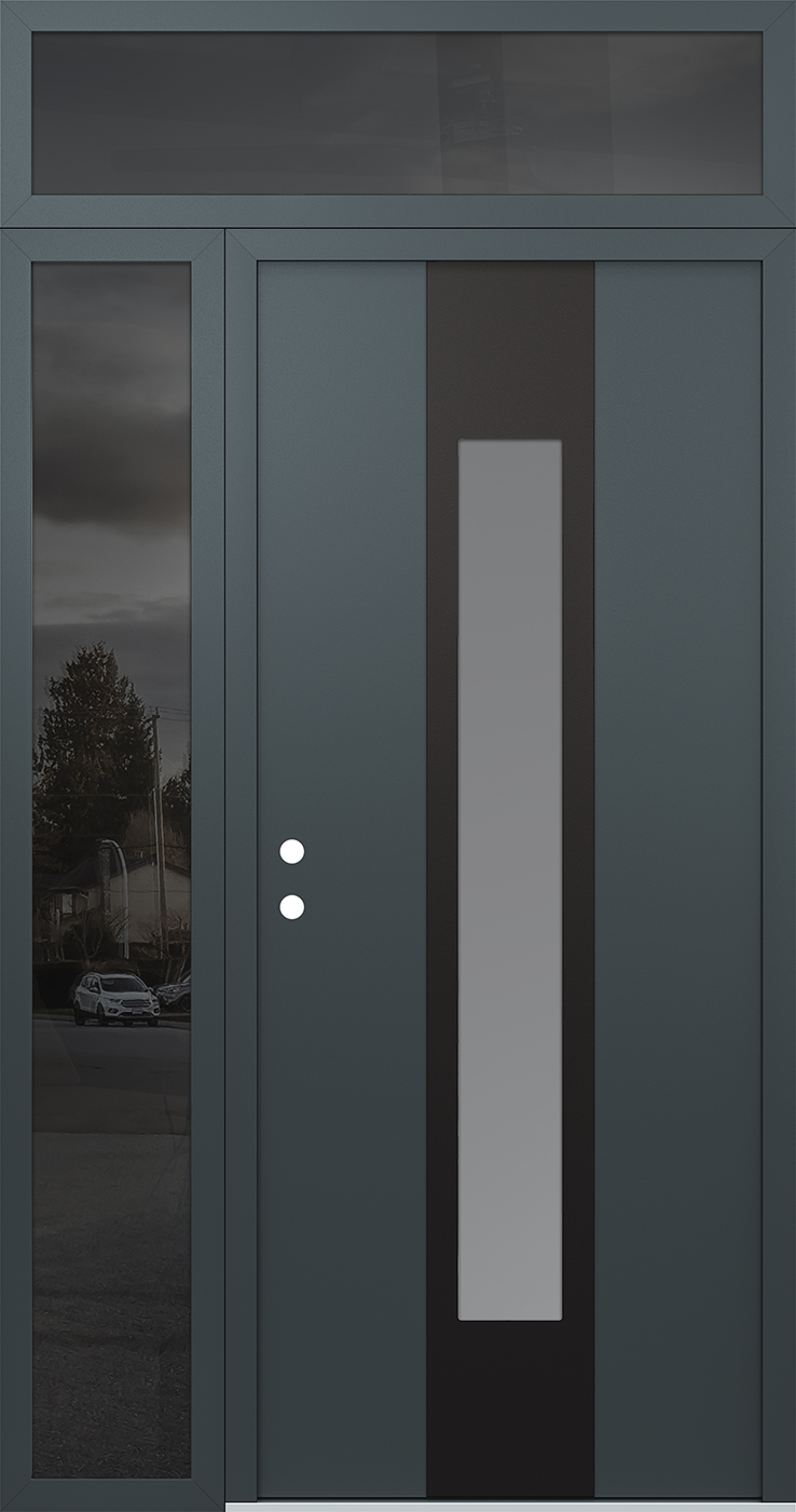 Modern Steel Front Door DIAMOND A1 52" X 96" ANTHRACITE/ANTHRACITE FROSTED GLASS PANEL BLACK RHI WITH SIDELITE AND TRANSOM FROSTED GLASS