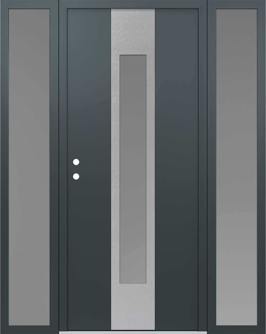 Modern Steel Front Door DIAMOND A1 60" X 80" ANTHRACITE/ANTHRACITE FROSTED GLASS PANEL STAINLESS STEEL LHI WITH 2 SIDELITES FROSTED GLASS