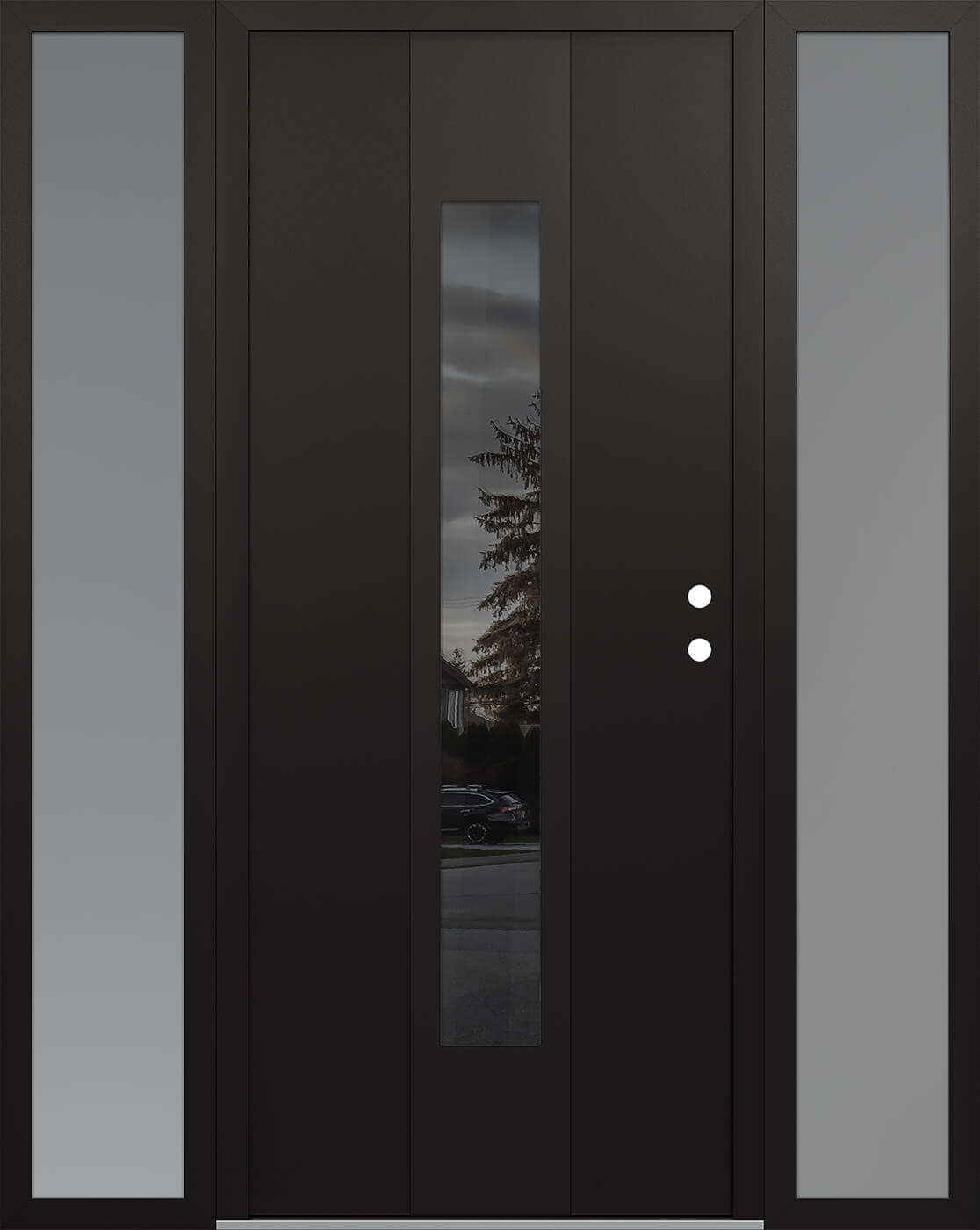 MODERN STEEL FRONT DOOR DIAMOND A1 60" X 80" BLACK/BLACK MIRRORED GLASS PANEL BLACK LHI WITH 2 SIDELITES CLEAR GLASS