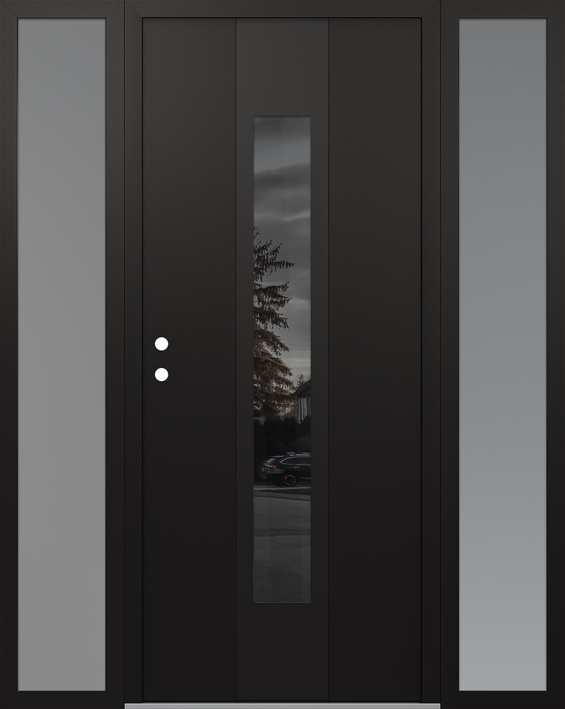 MODERN STEEL FRONT DOOR DIAMOND A1 60" X 80" BLACK/BLACK MIRRORED GLASS PANEL BLACK RHI WITH 2 SIDELITES CLEAR GLASS