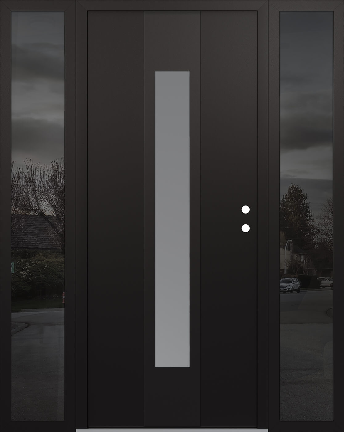 MODERN STEEL FRONT DOOR DIAMOND A1 60" X 80" BLACK/WHITE FROSTED GLASS PANEL BLACK LHI WITH 2 SIDELITES FROSTED GLASS