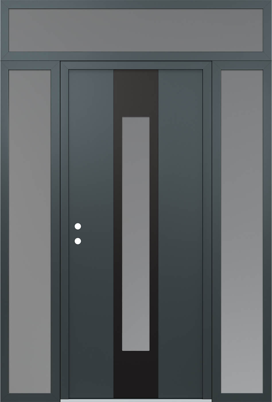 Modern Steel Front Door DIAMOND A1 60" X 96" ANTHRACITE/ANTHRACITE FROSTED GLASS PANEL BLACK RHI WITH 2 SIDELITES AND TRANSOM FROSTED GLASS