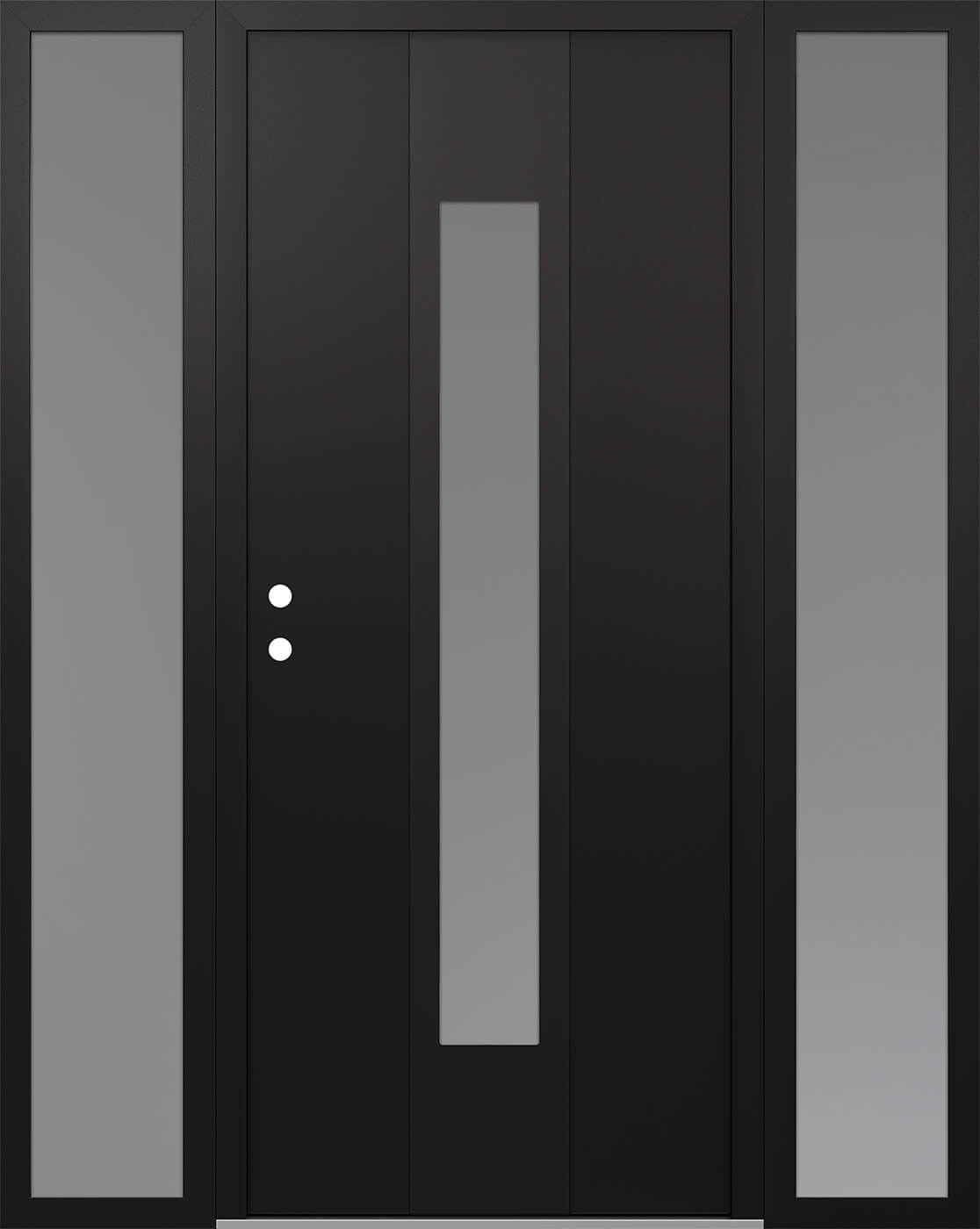MODERN STEEL FRONT DOOR DIAMOND A1 64" X 80" BLACK/WHITE FROSTED GLASS PANEL BLACK RHI WITH 2 SIDELITES MIRRORED GLASS