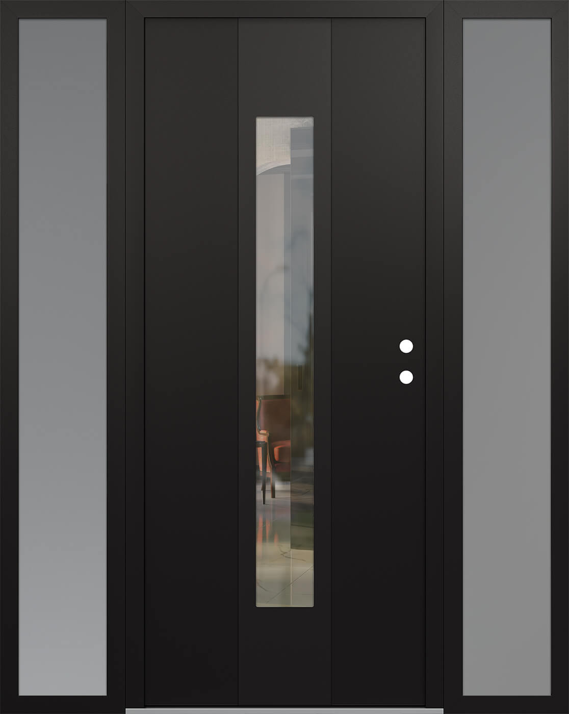 Modern Steel Front Door DIAMOND A1 68" X 80" BLACK/BLACK CLEAR GLASS PANEL BLACK LHI WITH 2 SIDELITES FROSTED GLASS