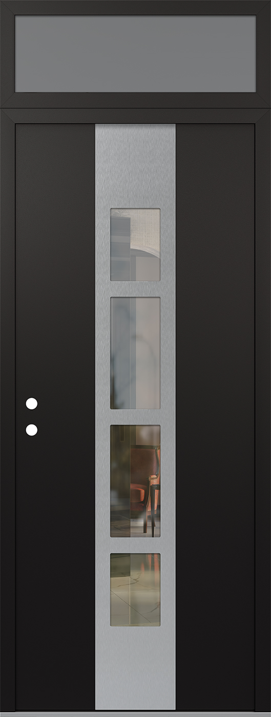 Modern Steel Front Door DIAMOND A10 36" X 96" BLACK/BLACK CLEAR GLASS PANEL STAINLESS STEEL RHI WITH TRANSOM FROSTED GLASS