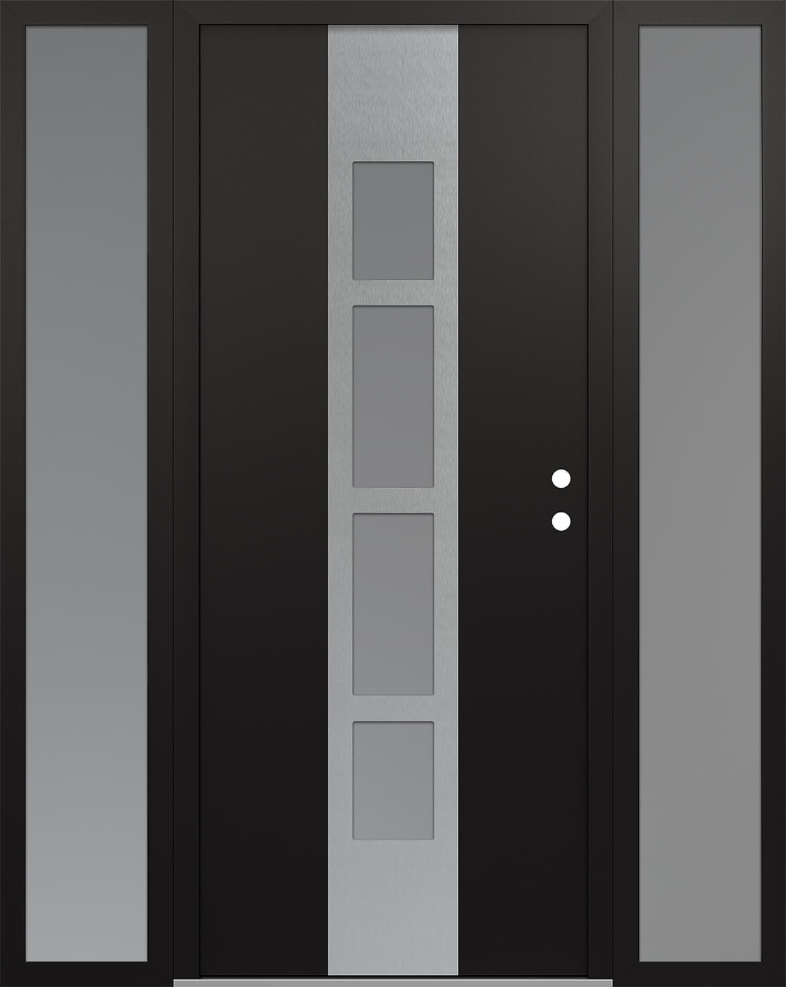 Modern Steel Front Door DIAMOND A10 68" X 80" BLACK/WHITE FROSTED GLASS PANEL STAINLESS STEEL LHI WITH 2 SIDELITES FROSTED GLASS