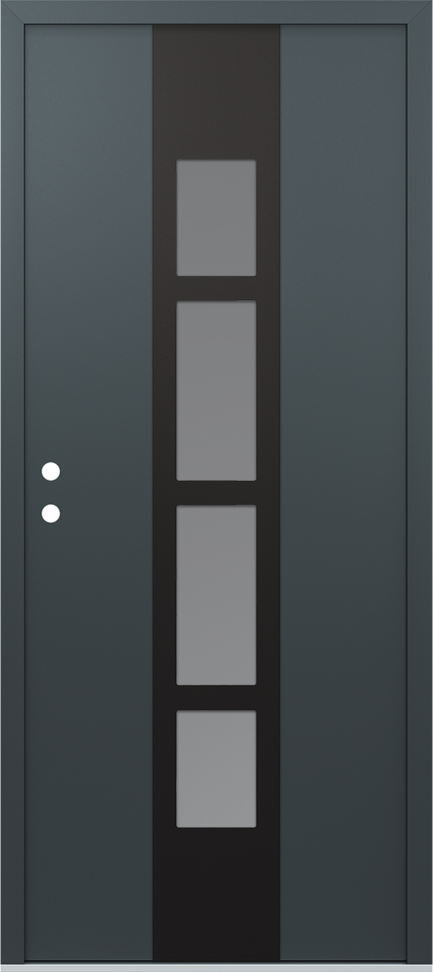 Modern Steel Front Door DIAMOND A10 36" X 80" ANTHRACITE/ANTHRACITE FROSTED GLASS PANEL BLACK RHI