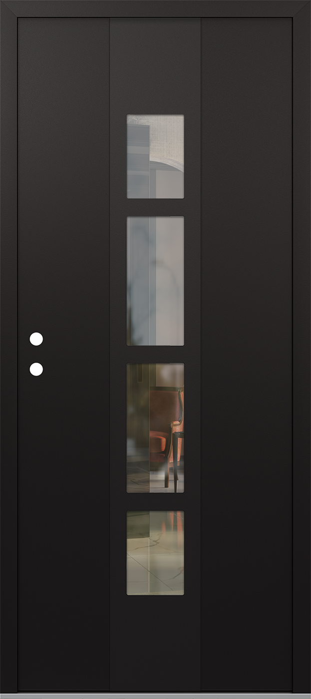 Modern Steel Front Door DIAMOND A10 36" X 80" BLACK/BLACK CLEAR GLASS PANEL BLACK RHI