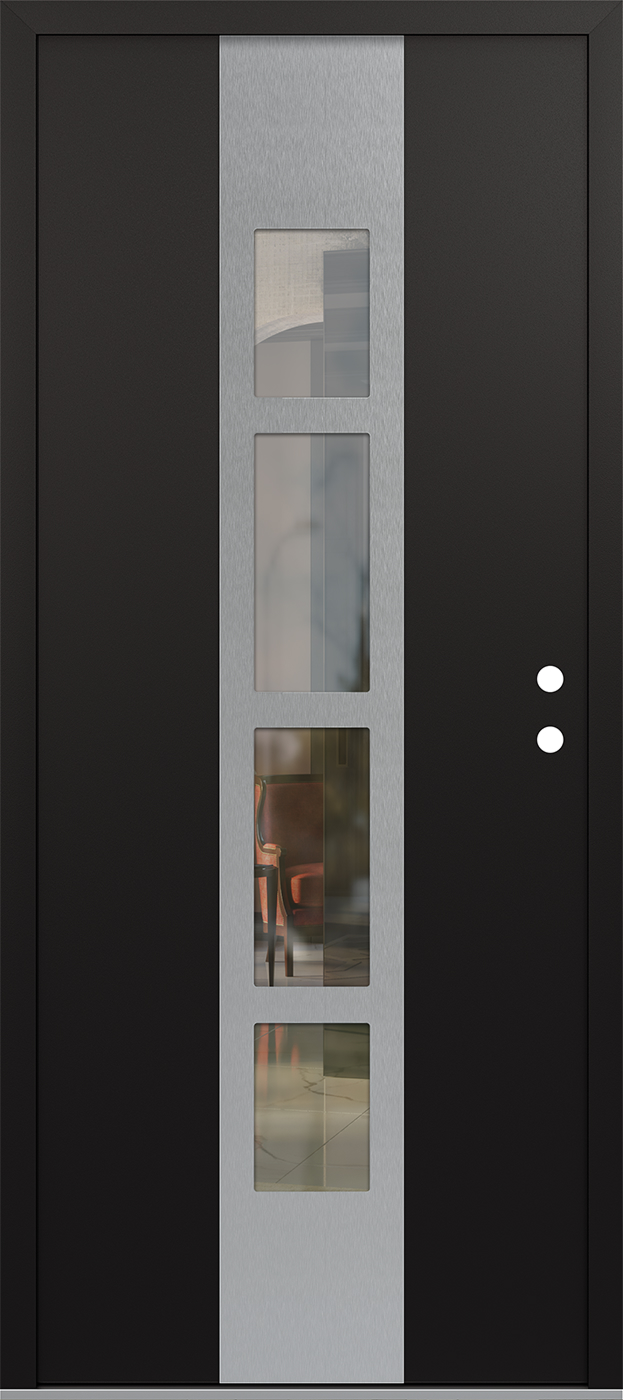 Modern Steel Front Door DIAMOND A10 36" X 80" BLACK/BLACK CLEAR GLASS PANEL STAINLESS STEEL LHI
