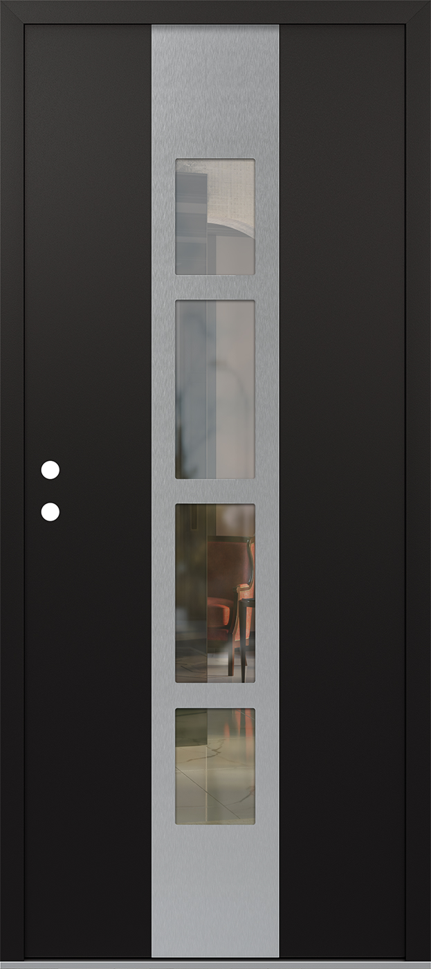 Modern Steel Front Door DIAMOND A10 36" X 80" BLACK/BLACK CLEAR GLASS PANEL STAINLESS STEEL RHI