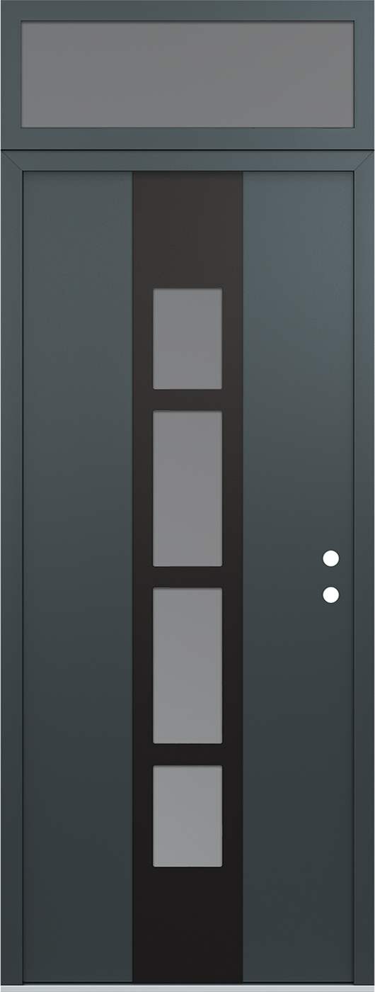 Modern Steel Front Door DIAMOND A10 36" X 96" ANTHRACITE/ANTHRACITE FROSTED GLASS PANEL BLACK LHI WITH TRANSOM CLEAR GLASS