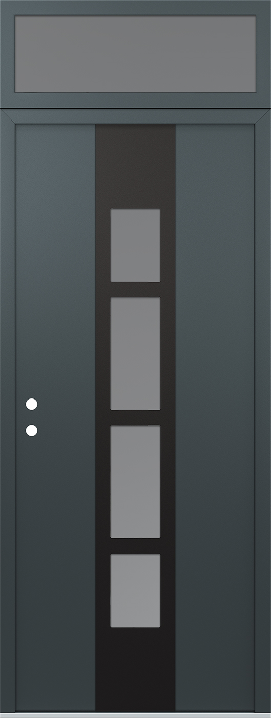 Modern Steel Front Door DIAMOND A10 36" X 96" ANTHRACITE/ANTHRACITE FROSTED GLASS PANEL BLACK RHI WITH TRANSOM CLEAR GLASS