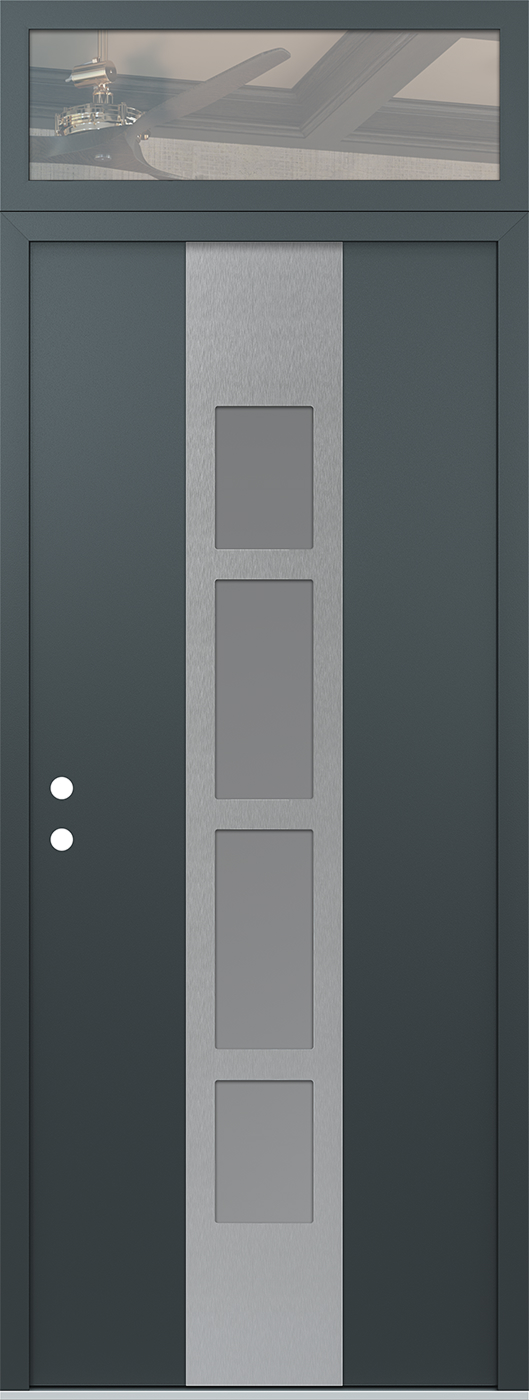 Modern Steel Front Door DIAMOND A10 36" X 96" ANTHRACITE/ANTHRACITE FROSTED GLASS PANEL STAINLESS STEEL RHI WITH TRANSOM FROSTED GLASS