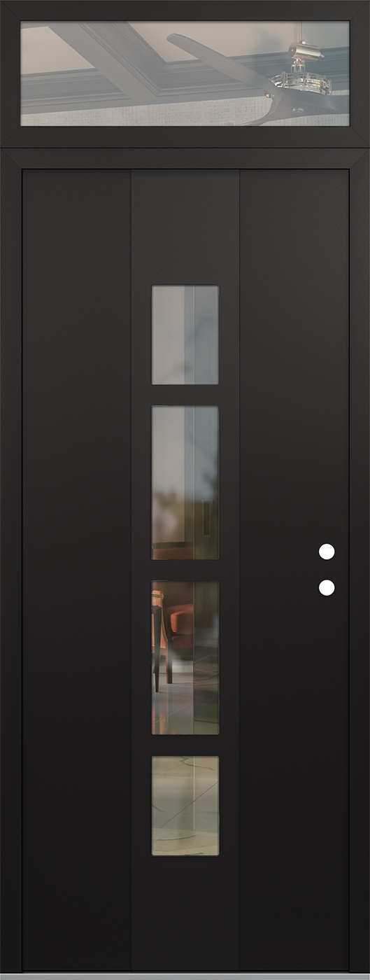 Modern Steel Front Door DIAMOND A10 36" X 96" BLACK/BLACK CLEAR GLASS PANEL BLACK LHI WITH TRANSOM CLEAR GLASS