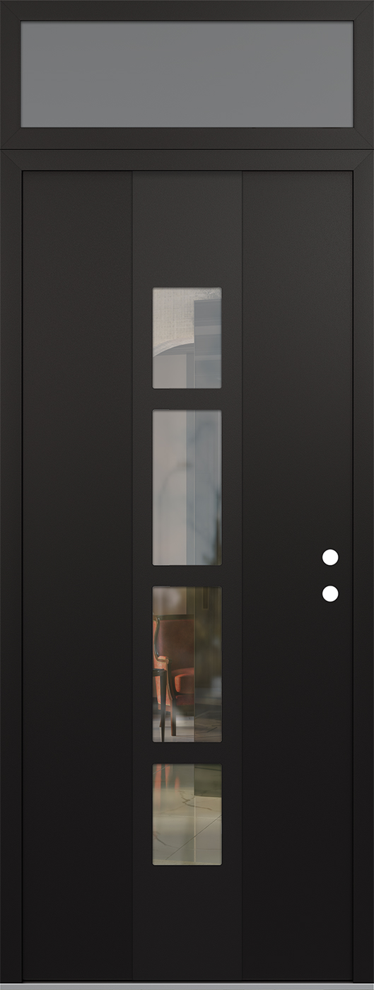 Modern Steel Front Door DIAMOND A10 36" X 96" BLACK/BLACK CLEAR GLASS PANEL BLACK LHI WITH TRANSOM FROSTED GLASS