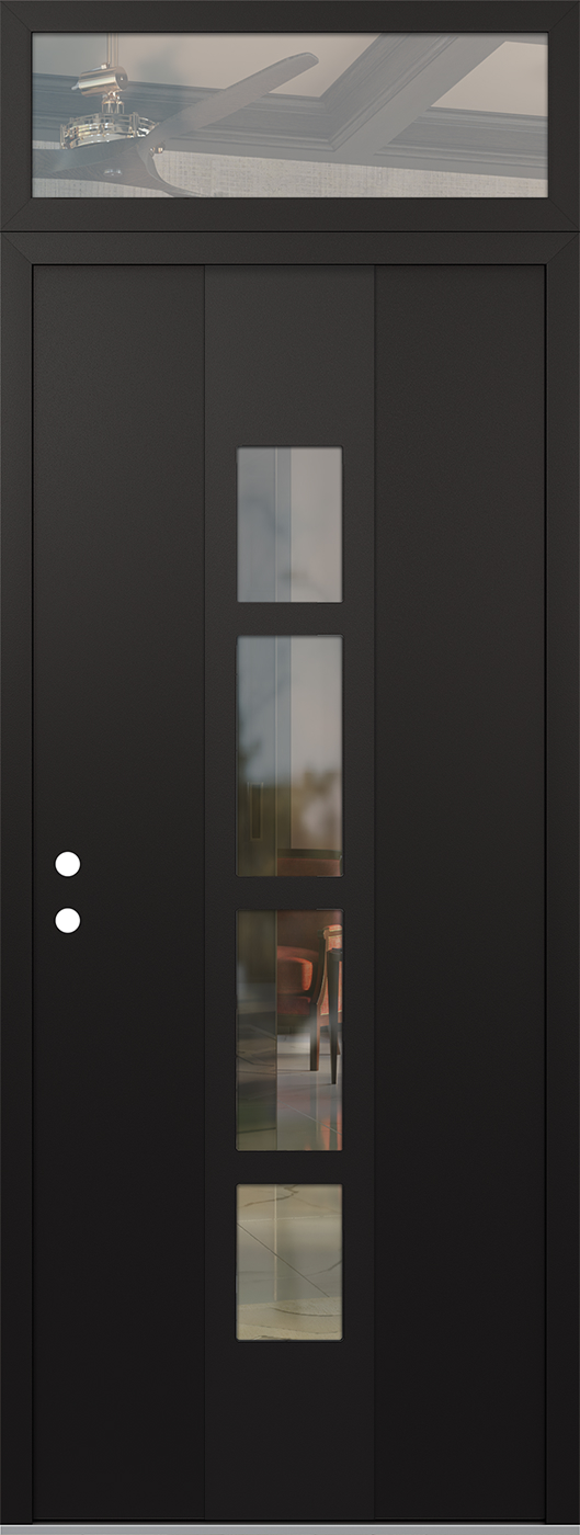 Modern Steel Front Door DIAMOND A10 36" X 96" BLACK/BLACK CLEAR GLASS PANEL BLACK RHI WITH TRANSOM CLEAR GLASS