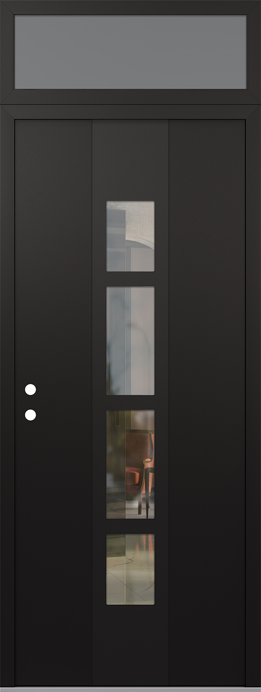 Modern Steel Front Door DIAMOND A10 36" X 96" BLACK/BLACK CLEAR GLASS PANEL BLACK RHI WITH TRANSOM FROSTED GLASS