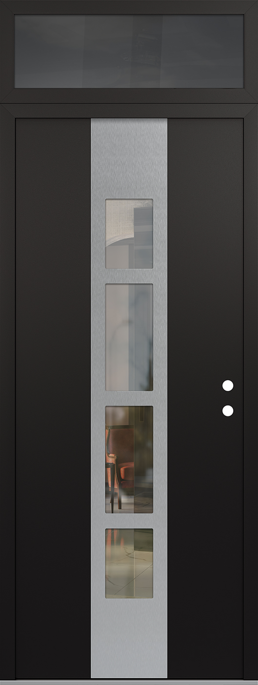 Modern Steel Front Door DIAMOND A10 36" X 96" BLACK/BLACK CLEAR GLASS PANEL STAINLESS STEEL LHI WITH TRANSOM FROSTED GLASS