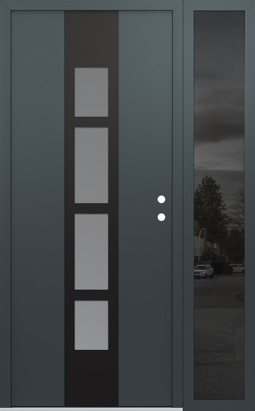 Modern Steel Front Door DIAMOND A10 50" X 80" ANTHRACITE/ANTHRACITE FROSTED GLASS PANEL BLACK LHI WITH SIDELITE CLEAR GLASS