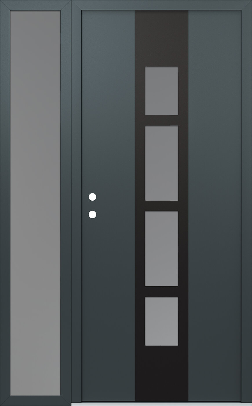 Modern Steel Front Door DIAMOND A10 50" X 80" ANTHRACITE/ANTHRACITE FROSTED GLASS PANEL BLACK RHI WITH SIDELITE MIRRORED GLASS