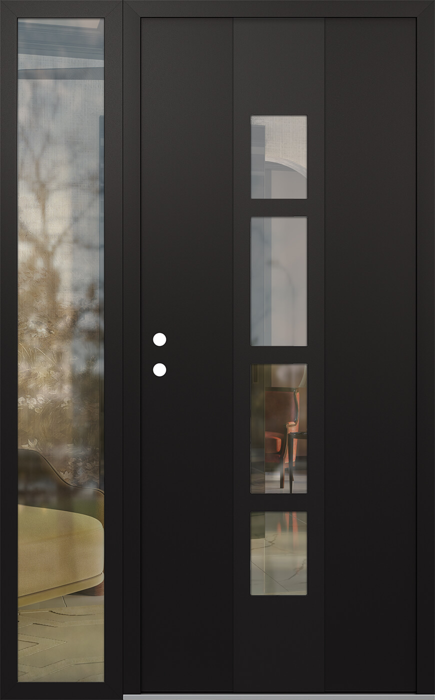 Modern Steel Front Door DIAMOND A10 50" X 80" BLACK/BLACK CLEAR GLASS PANEL BLACK RHI WITH SIDELITE CLEAR GLASS