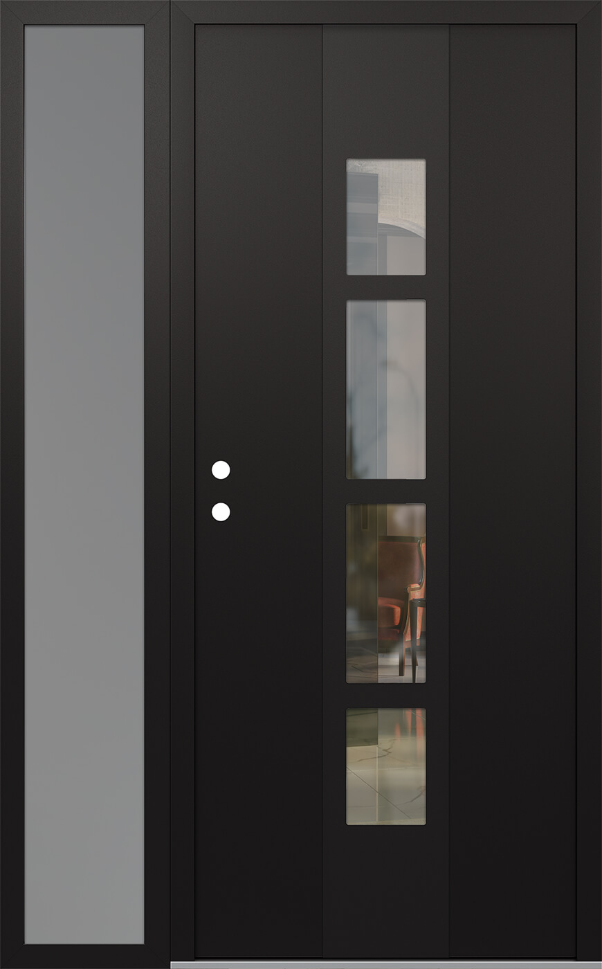 Modern Steel Front Door DIAMOND A10 50" X 80" BLACK/BLACK CLEAR GLASS PANEL BLACK RHI WITH SIDELITE FROSTED GLASS