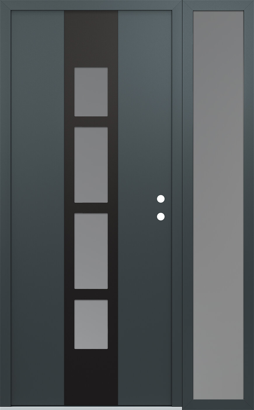 Modern Steel Front Door DIAMOND A10 52" X 80" ANTHRACITE/ANTHRACITE FROSTED GLASS PANEL BLACK LHI WITH SIDELITE MIRRORED GLASS