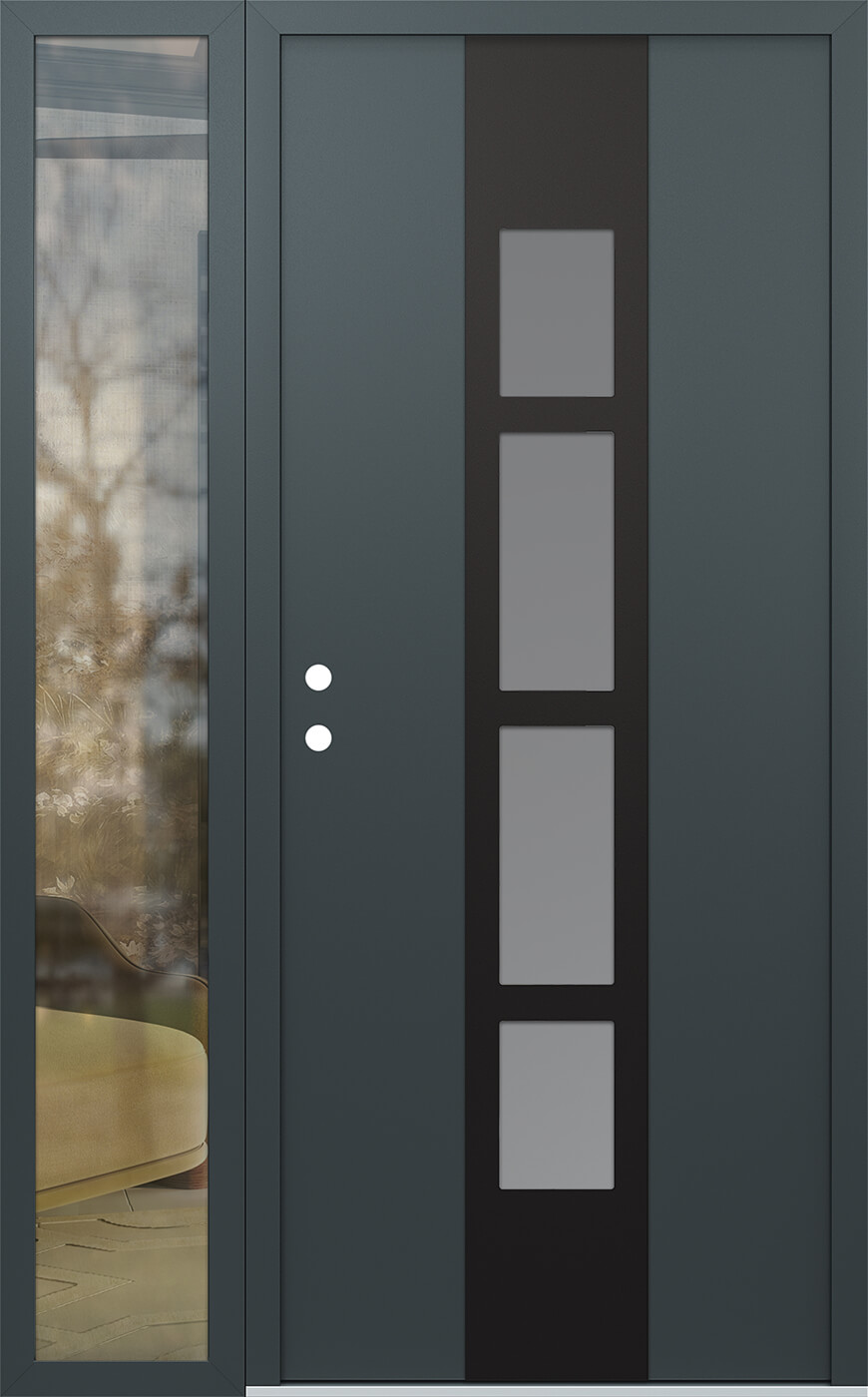 Modern Steel Front Door DIAMOND A10 52" X 80" ANTHRACITE/ANTHRACITE FROSTED GLASS PANEL BLACK RHI WITH SIDELITE FROSTED GLASS