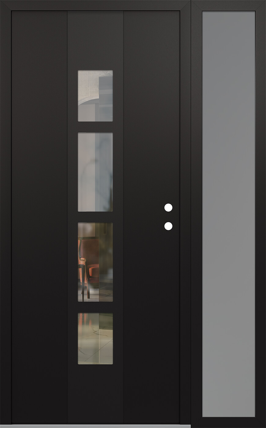 Modern Steel Front Door DIAMOND A10 52" X 80" BLACK/BLACK CLEAR GLASS PANEL BLACK LHI WITH SIDELITE FROSTED GLASS