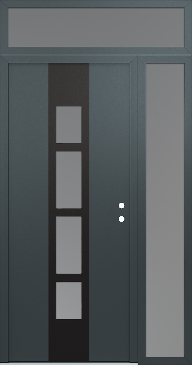 Modern Steel Front Door DIAMOND A10 52" X 96" ANTHRACITE/ANTHRACITE FROSTED GLASS PANEL BLACK LHI WITH SIDELITE AND TRANSOM MIRRORED GLASS