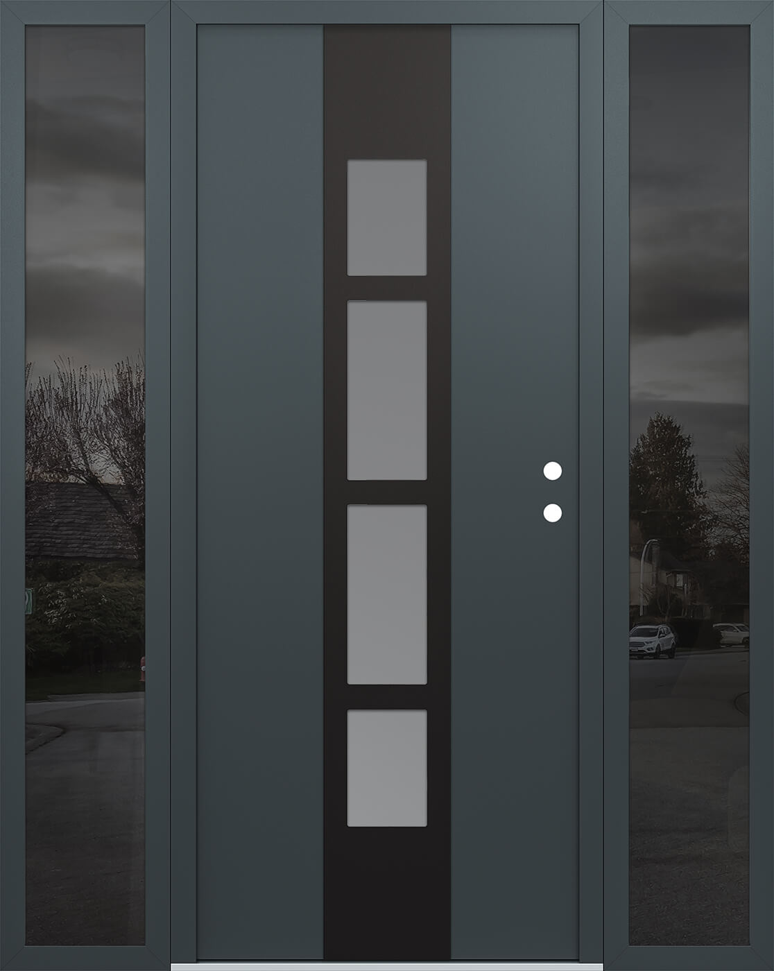 Modern Steel Front Door DIAMOND A10 60" X 80" ANTHRACITE/ANTHRACITE FROSTED GLASS PANEL BLACK LHI WITH 2 SIDELITES CLEAR GLASS