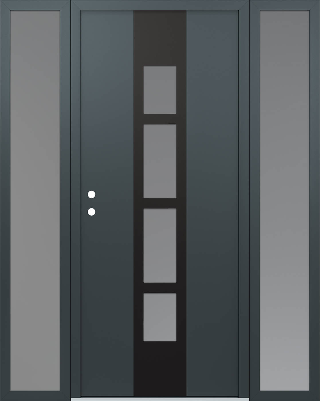 Modern Steel Front Door DIAMOND A10 60" X 80" ANTHRACITE/ANTHRACITE FROSTED GLASS PANEL BLACK RHI WITH 2 SIDELITES MIRRORED GLASS