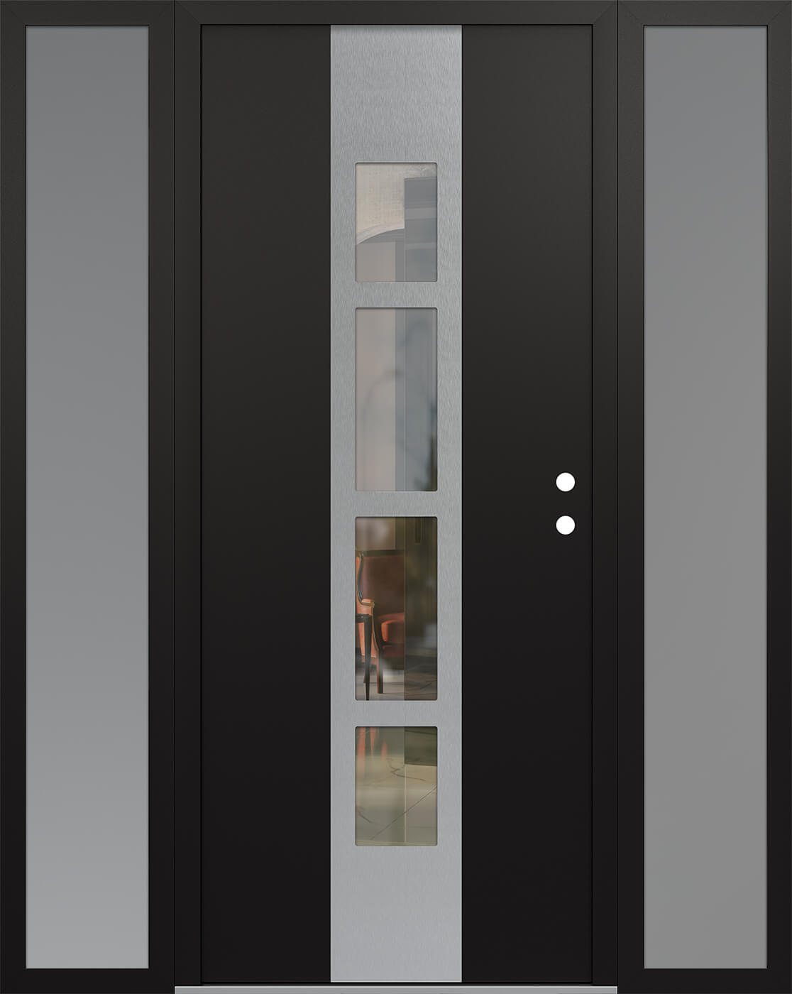 Modern Steel Front Door DIAMOND A10 60" X 80" BLACK/BLACK CLEAR GLASS PANEL STAINLESS STEEL LHI WITH 2 SIDELITES CLEAR GLASS