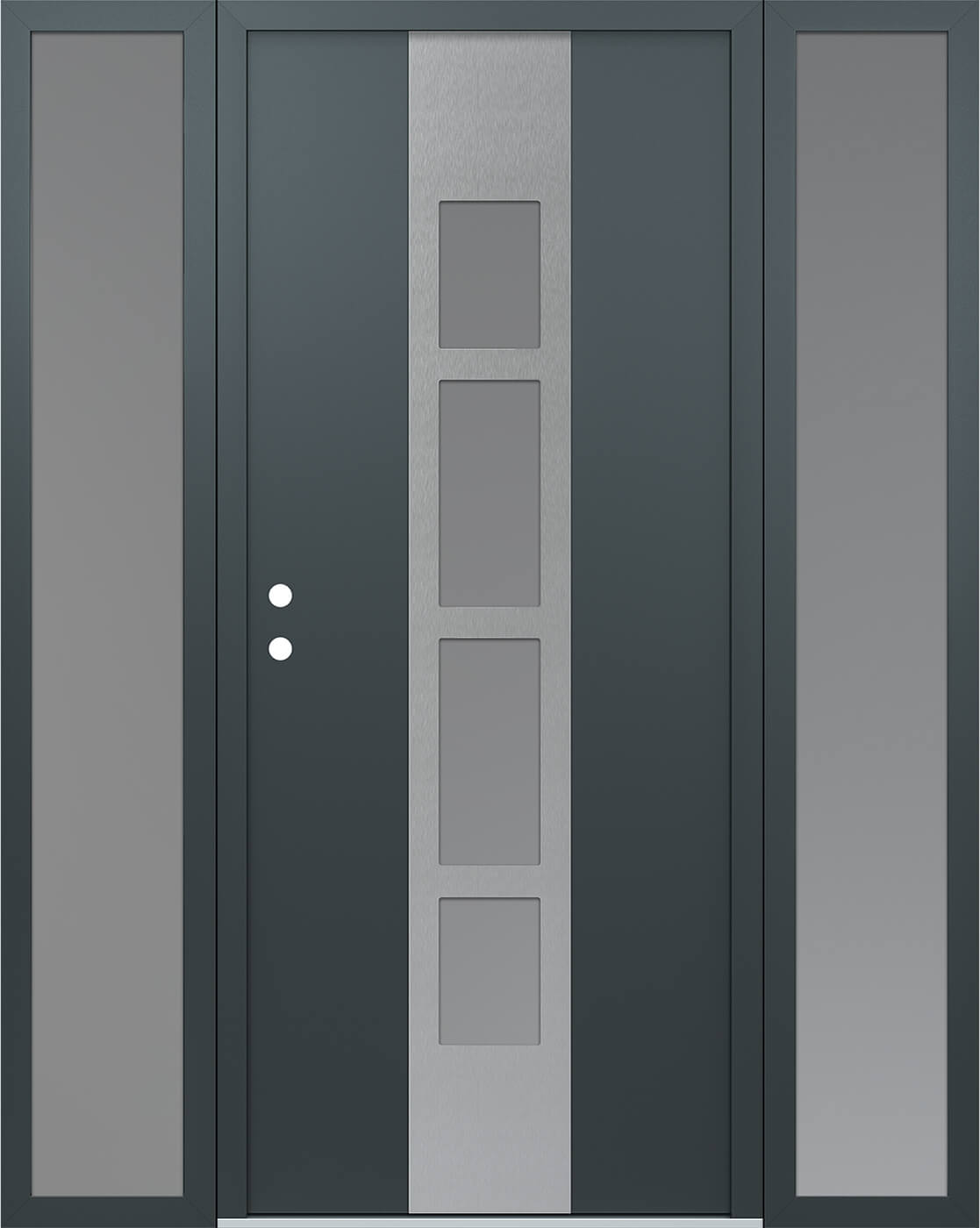 Modern Steel Front Door DIAMOND A10 64" X 80" ANTHRACITE/ANTHRACITE FROSTED GLASS PANEL STAINLESS STEEL LHI WITH 2 SIDELITES MIRRORED GLASS