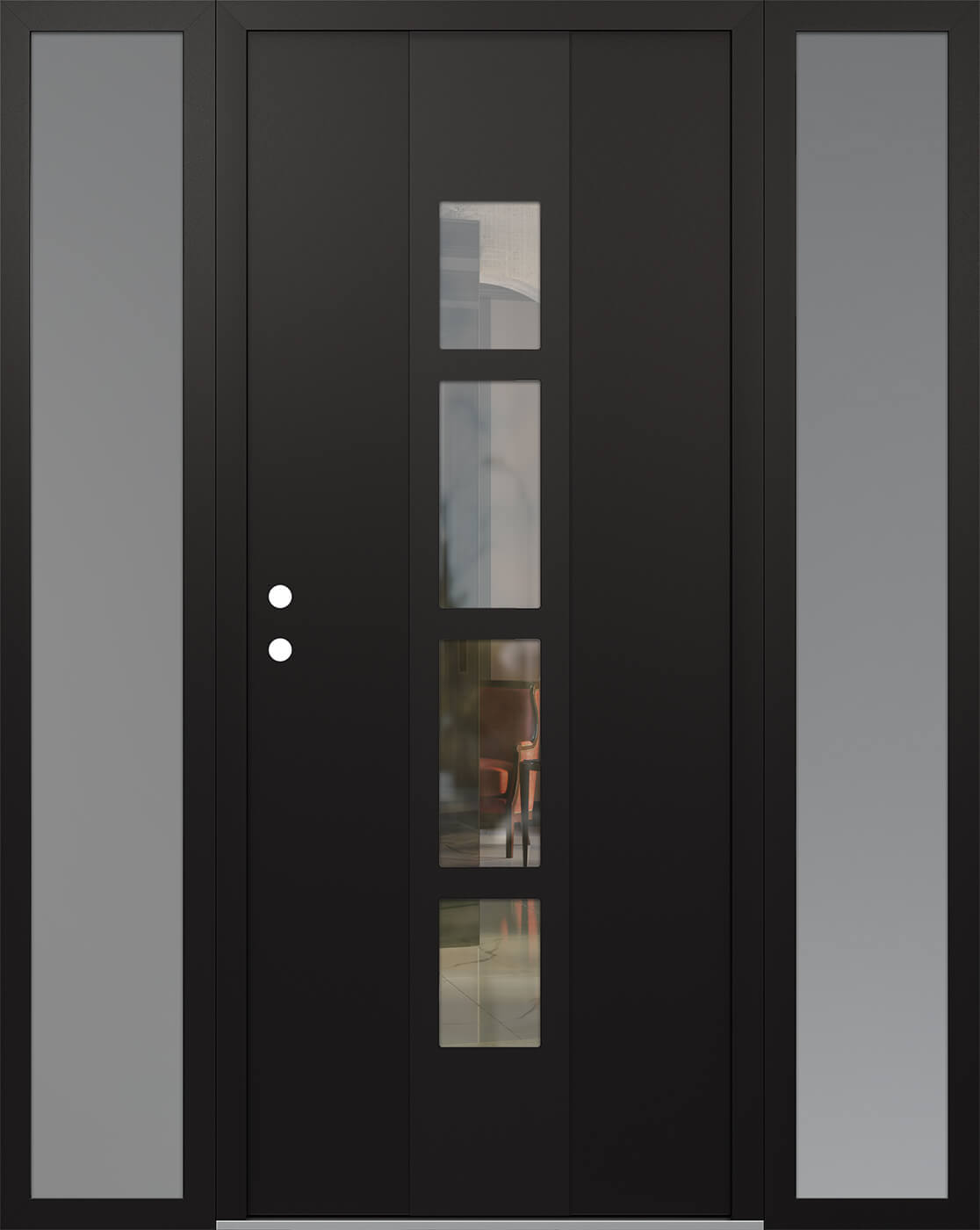 Modern Steel Front Door DIAMOND A10 64" X 80" BLACK/BLACK CLEAR GLASS PANEL BLACK RHI WITH 2 SIDELITES MIRRORED GLASS