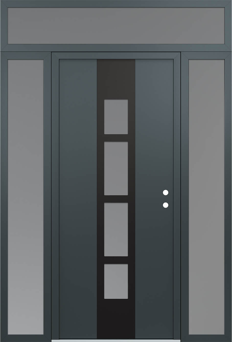 Modern Steel Front Door DIAMOND A10 64" X 96" ANTHRACITE/ANTHRACITE FROSTED GLASS PANEL BLACK LHI WITH 2 SIDELITES AND TRANSOM CLEAR GLASS