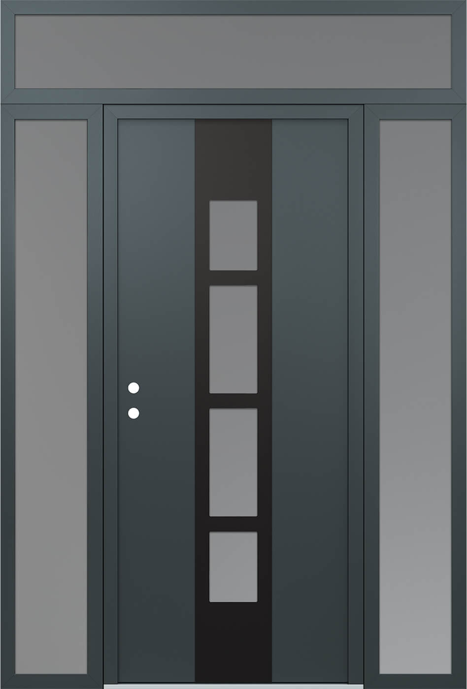 Modern Steel Front Door DIAMOND A10 64" X 96" ANTHRACITE/ANTHRACITE FROSTED GLASS PANEL BLACK RHI WITH 2 SIDELITES AND TRANSOM MIRRORED GLASS