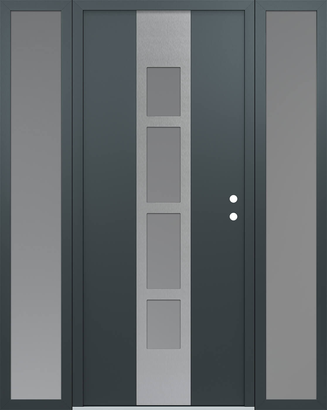 Modern Steel Front Door DIAMOND A10 68" X 80" ANTHRACITE/ANTHRACITE FROSTED GLASS PANEL STAINLESS STEEL RHI WITH 2 SIDELITES MIRRORED GLASS