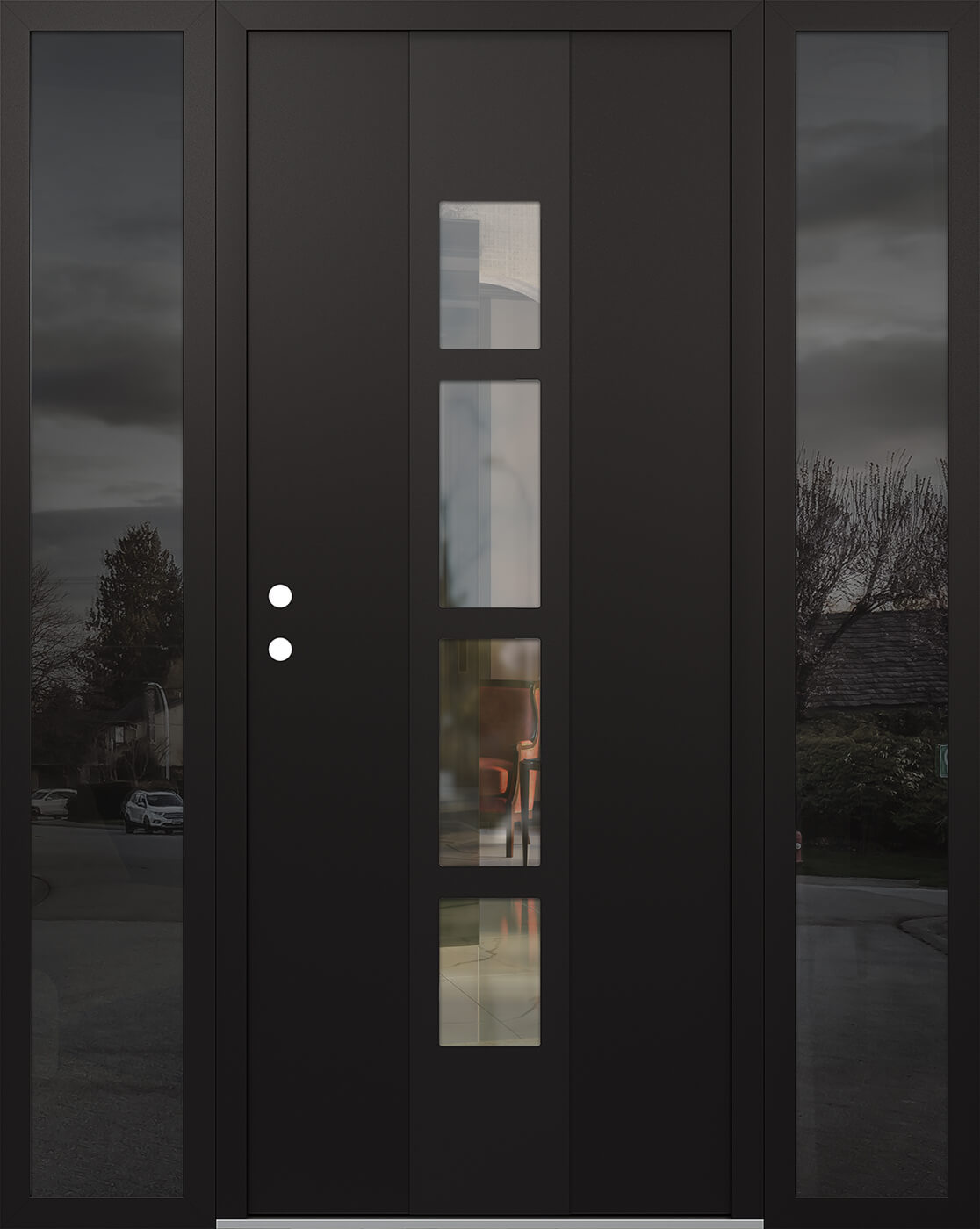 Modern Steel Front Door DIAMOND A10 68" X 80" BLACK/BLACK CLEAR GLASS PANEL BLACK RHI WITH 2 SIDELITES FROSTED GLASS
